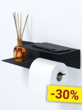 Держатель для туалетной бумаги и освежителя с полочкой настенный металлический Черный 30x11x7 Правый
