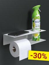 Держатель для туалетной бумаги и освежителя с полочкой настенный металлический Белый 30x11x7 Левый,